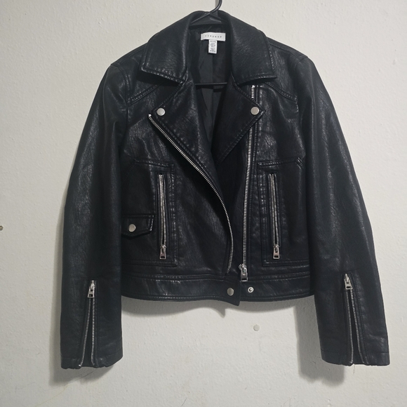 Topshop Black Leather Biker Jacket - Picture 3 of 11